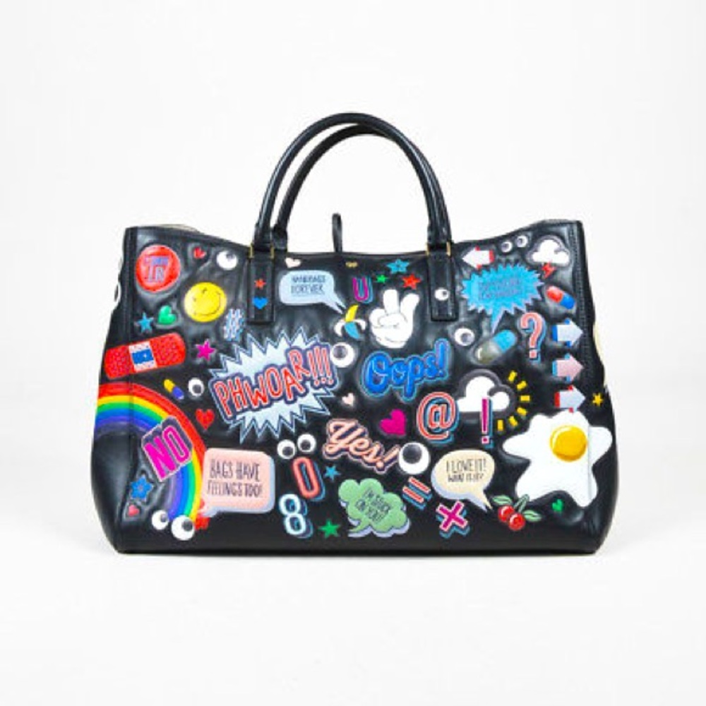 Anya Hindmarch Black Tote with Colorful Patches